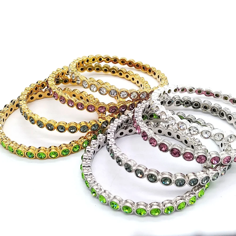 Lot of 4 Made with Swarovski Crystals Brass Stackable Bangle Bracelets in Gold - Picture 6 of 8